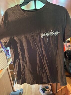 Women’s Black Short-Sleeve Pocket Tee with Handcrafted Embellishment